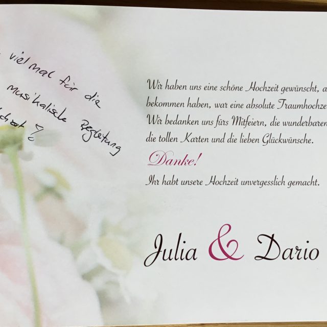 Dankeskarte an Wedding Voice Schweiz