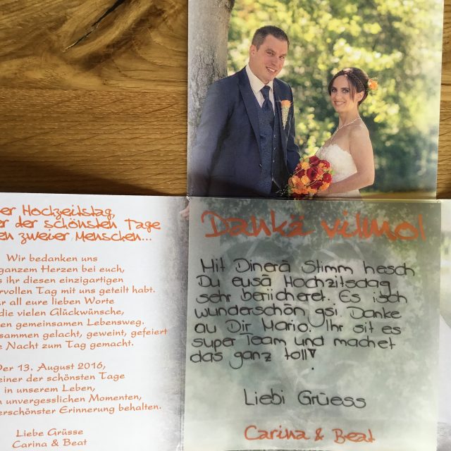 Brautpaar Carina und Beat Dankeskarte